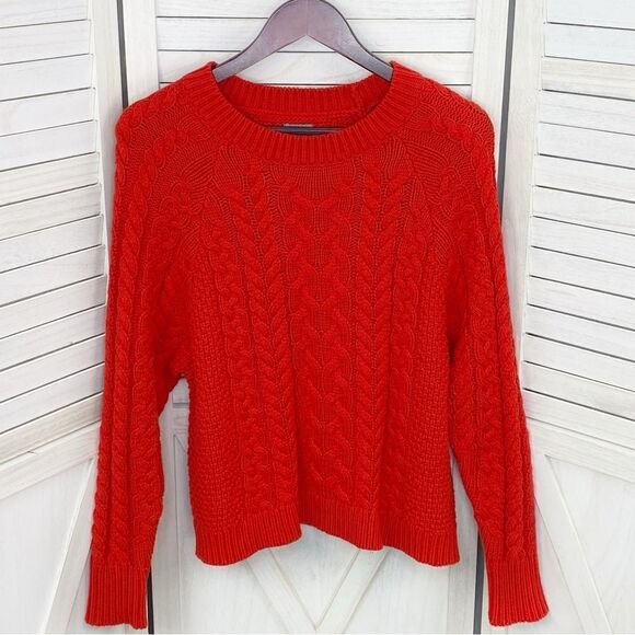 Aerie Cable Knit Crewneck Crop Sweater Red Small - Picture 7 of 13